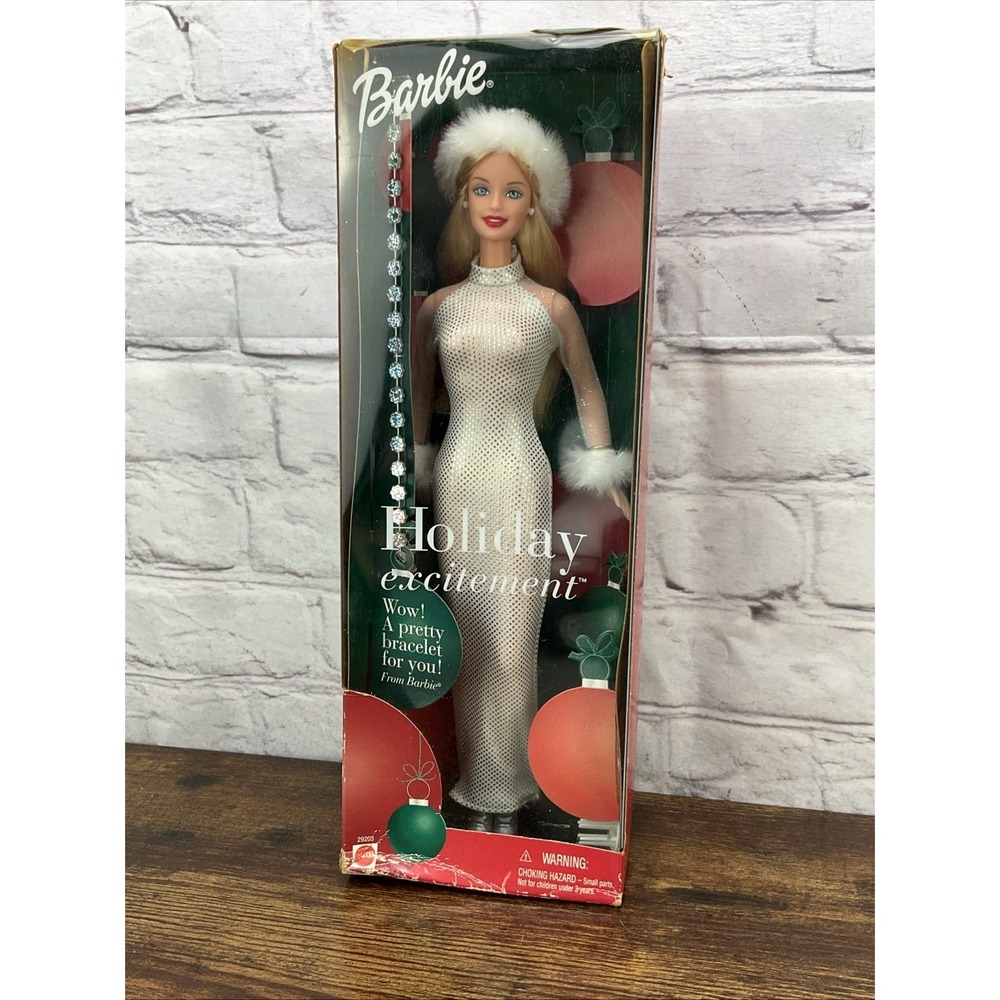 Holiday Excitement Barbie Doll Never Removed from Box 2001 Mattel Box Damaged